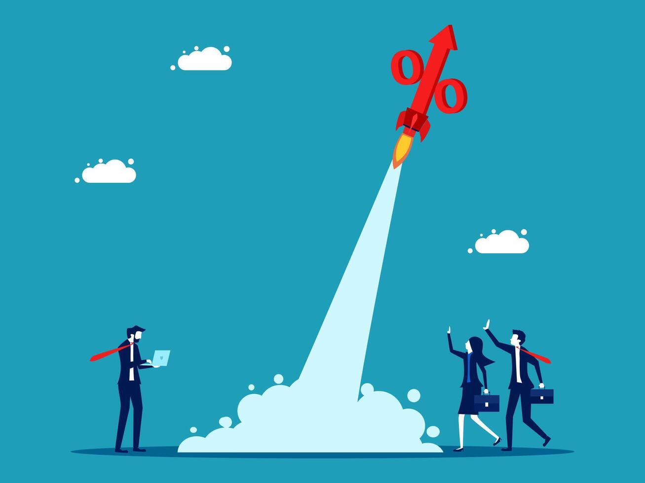 business people standing around a rocket launching into the air vector
