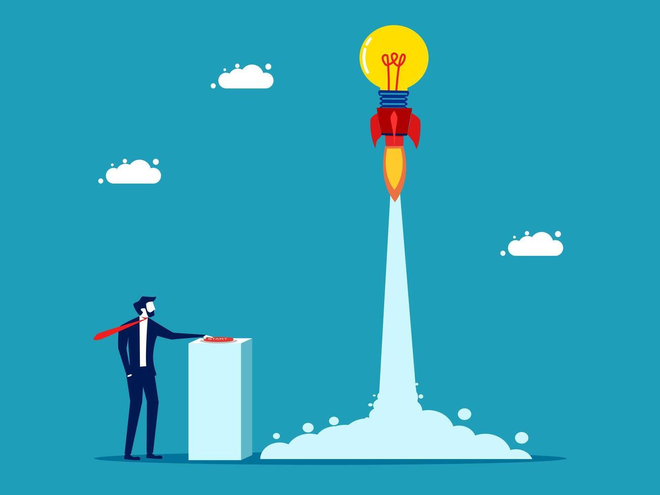 businessman with rocket launching idea, concept, flat design vector