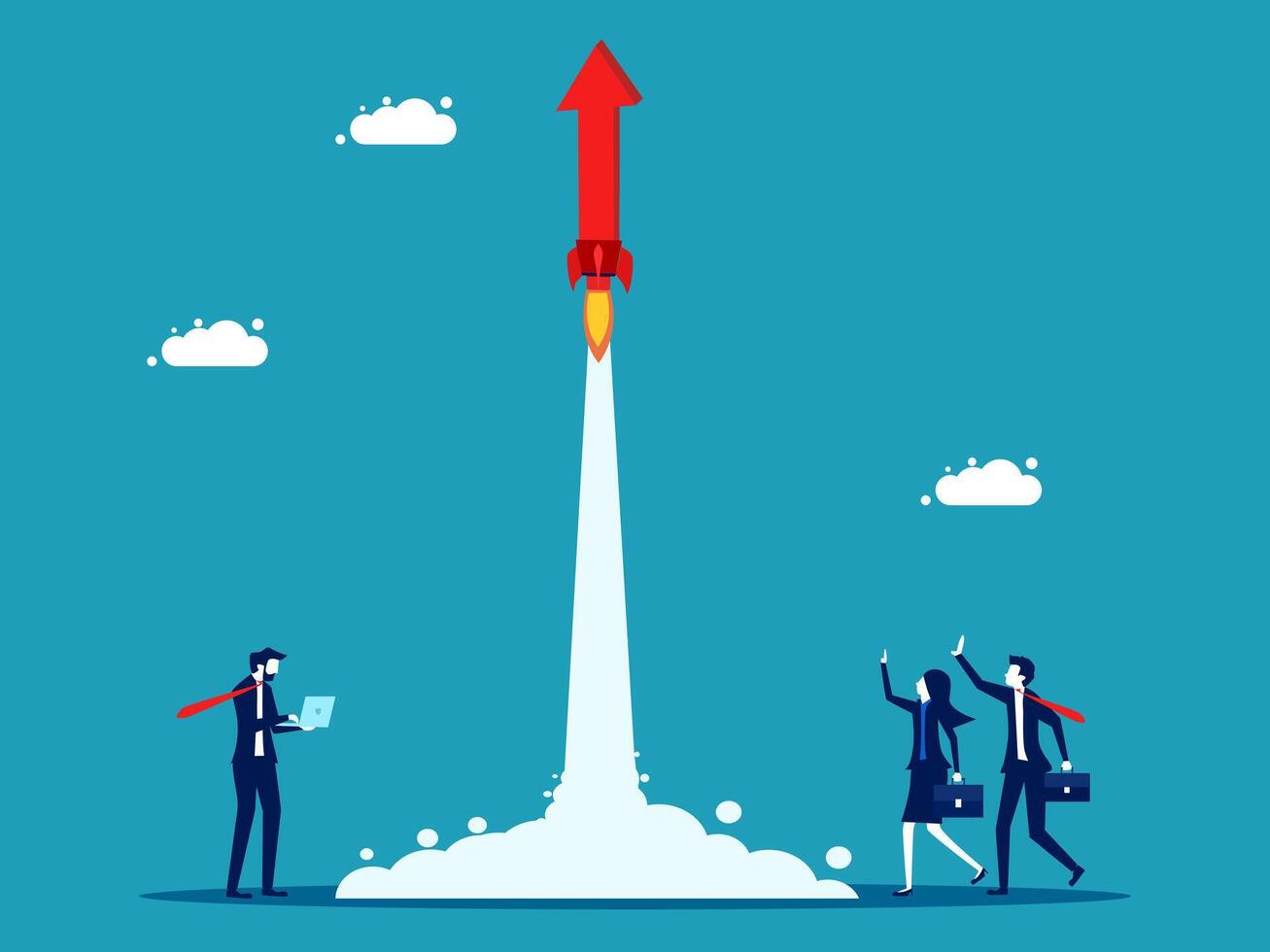 business people standing on a rocket with a red arrow vector