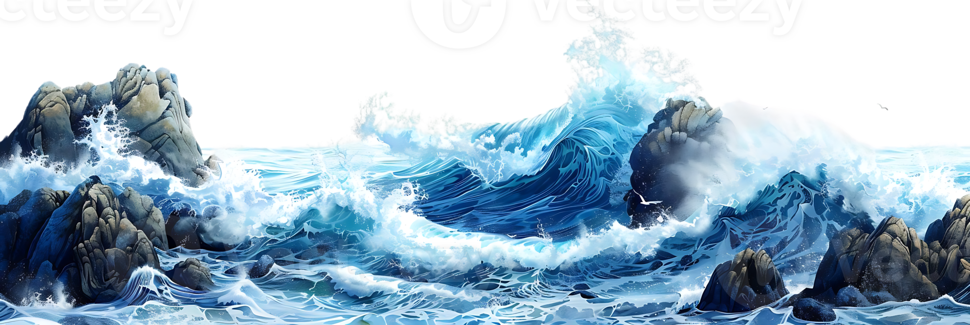 Ocean Wave Illustration with Rocks png