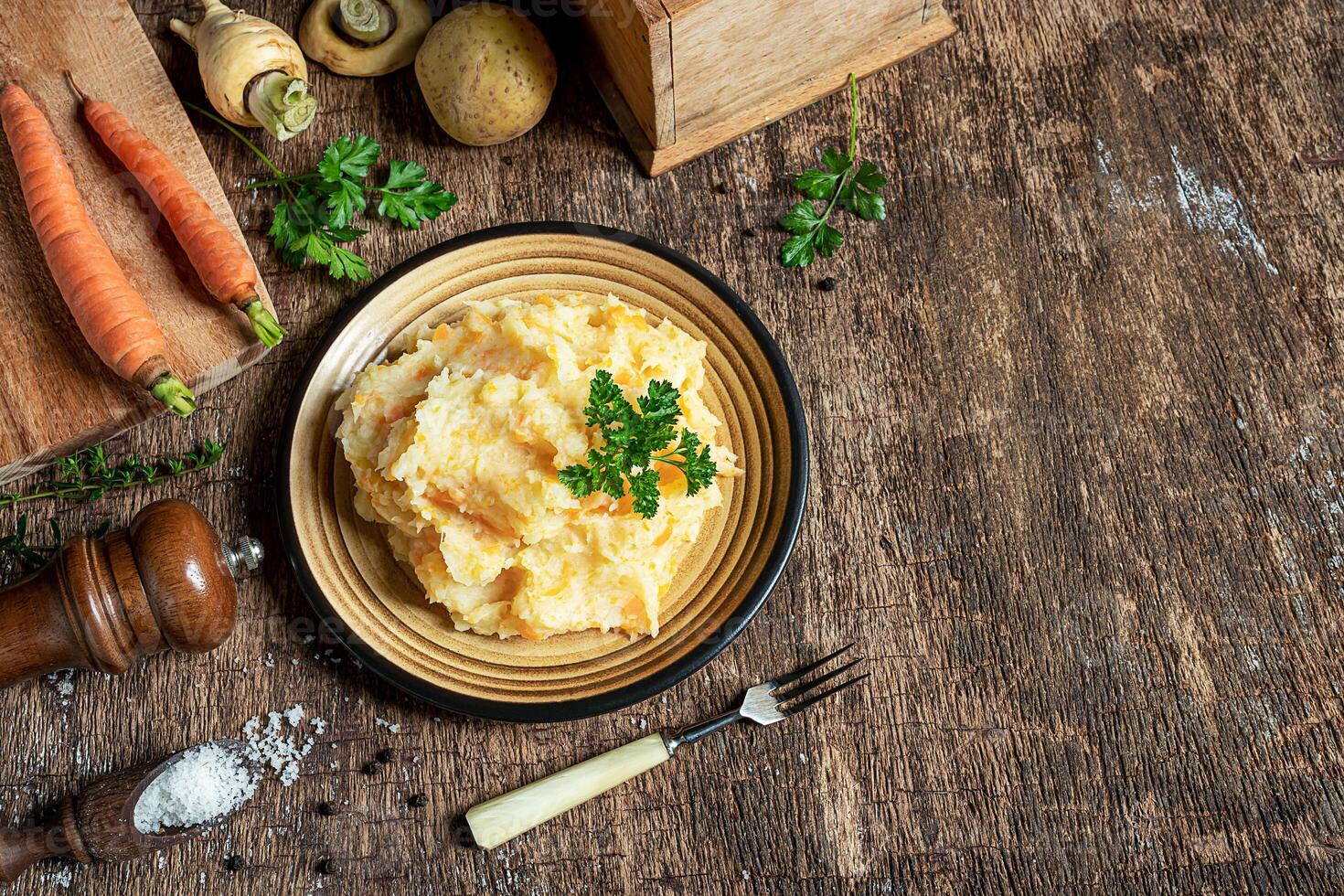 Parsnips puree with potatoes and carrots photo