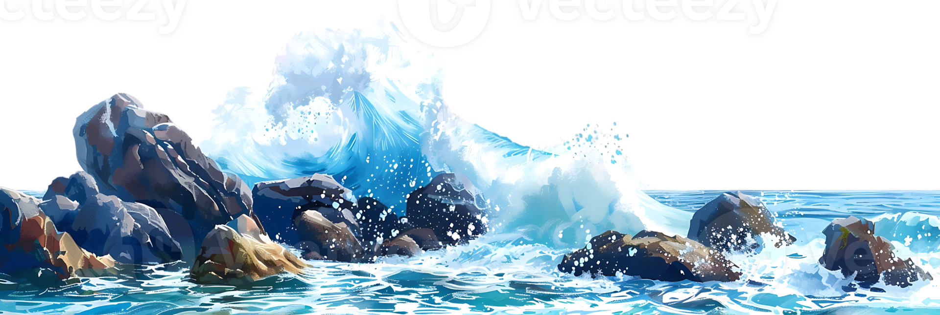 Ocean Wave Crashing on Rocks Illustration png