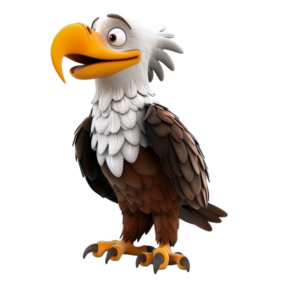 Cartoon Bald Eagle on Transparent Background. png