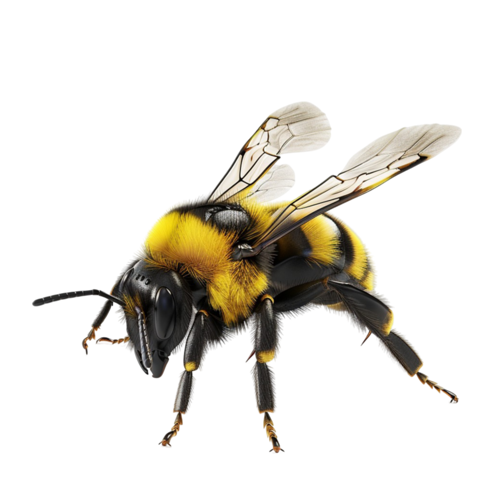 Bee with Yellow and Black Stripes on Transparent Background. png