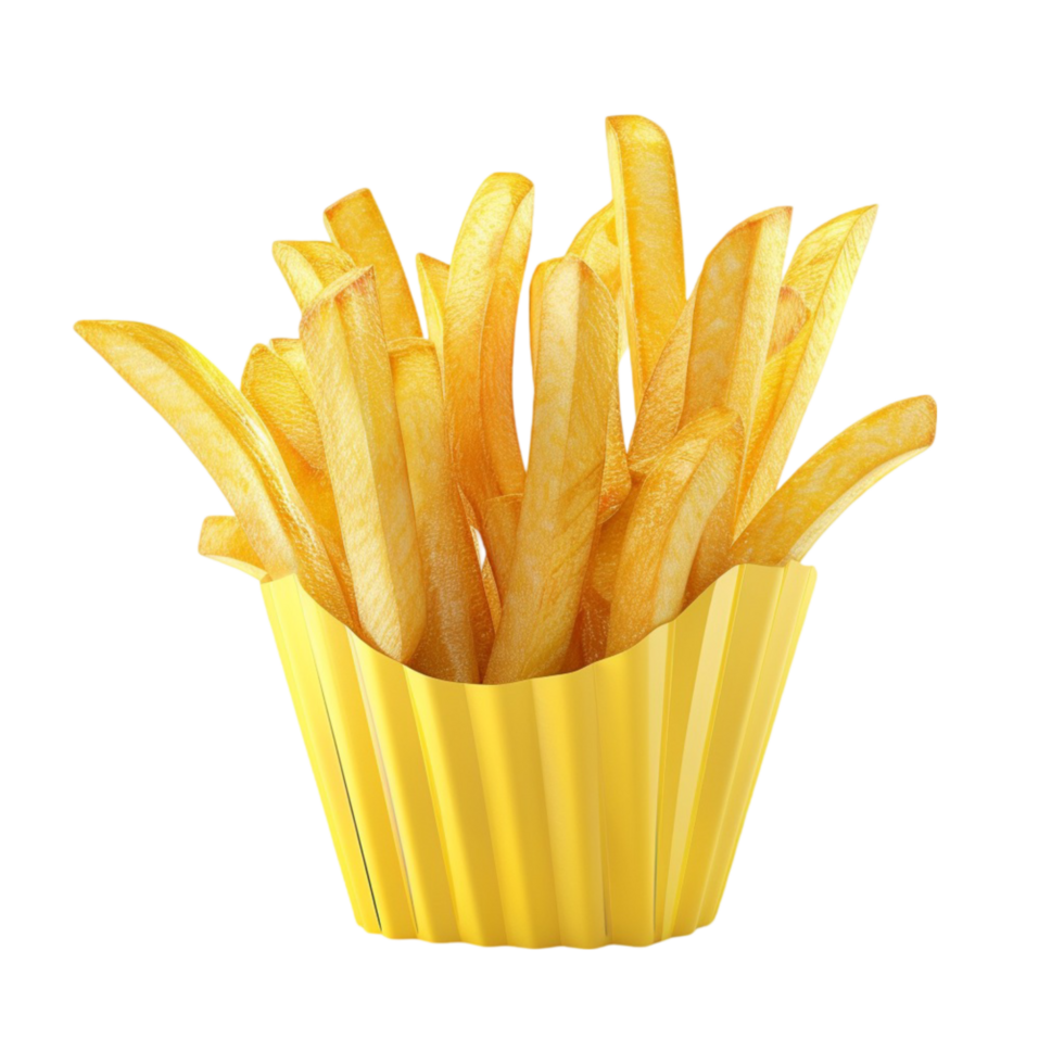 French Fries in Yellow Container on White Background. png