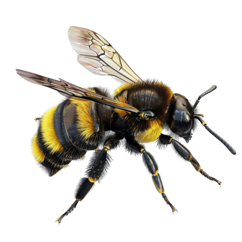Bee with Yellow and Black Stripes on Its Back On Transparent Background. png