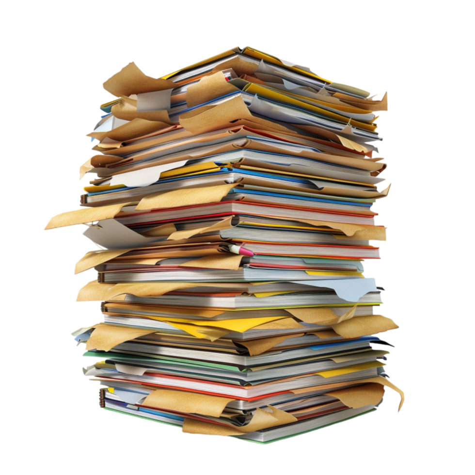 Stack of Documents on Transparent Background. png