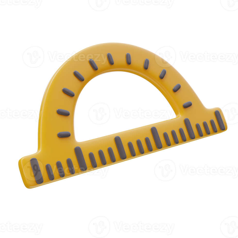 3D icon of Yellow Protractor. School icon, Geometry tool, Education concept. Tool for measuring and drawing angles in mathematics. 3D render illustration. png