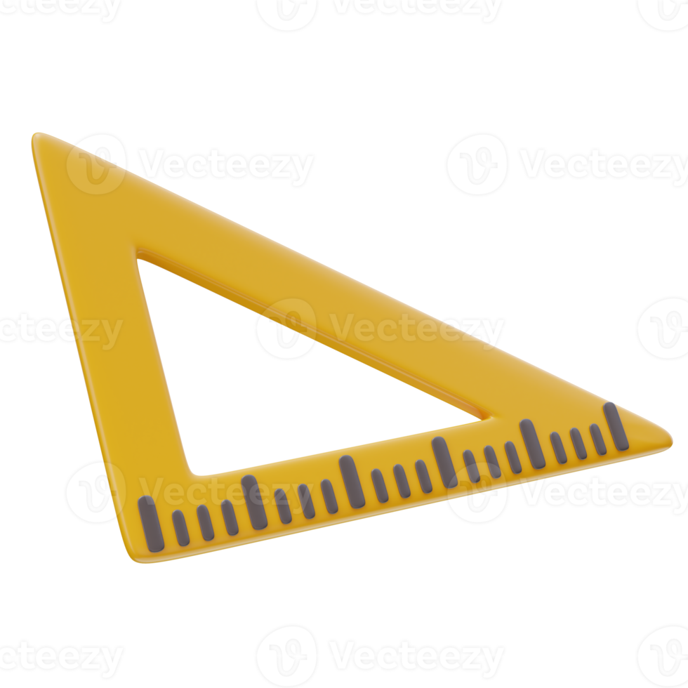 3D icon of Yellow Triangle Ruler. School icon, Geometry tool, Education concept. Tool for drawing precise angles and measurements in geometry and technical drawings. 3D render illustration. png