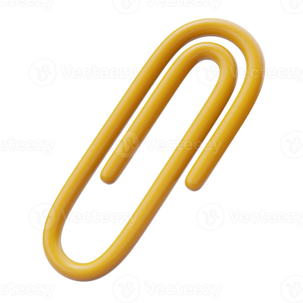 3d icon of yellow paper clip. Stationery icon, school item, office concept, paperwork. Equipment tool concept. 3d render illustration png