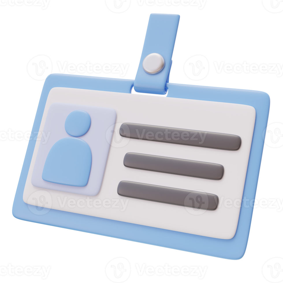3D icon of ID card with photo. Office icon, personal item, identification concept. Verifying identity and access control. 3D render illustration. png