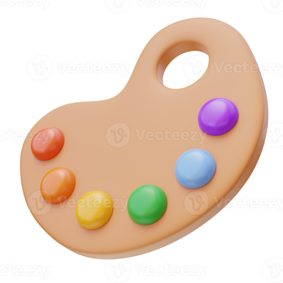 3D icon of Artist Paint Palette. Artistic icon, Paint mixing item, Creative concept. Tool for mixing and organizing paint colors. 3D render illustration. png