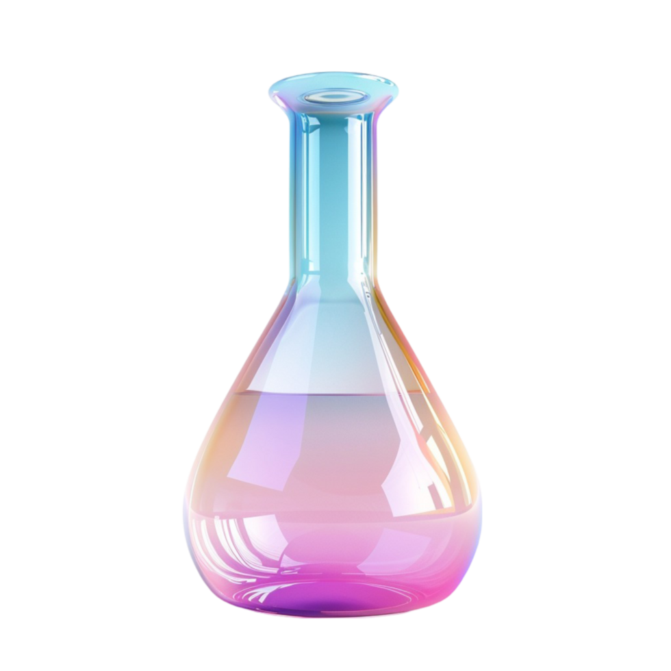Glass Flask with Rainbow Colored Liquid on Transparent Background. png