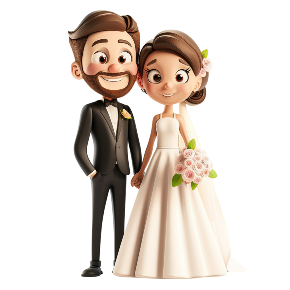 Cartoon Wedding Couple on Transparent Background. png