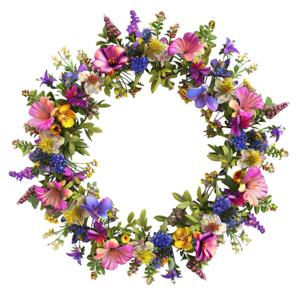 High-Quality Floral Wreath on Transparent Background. png
