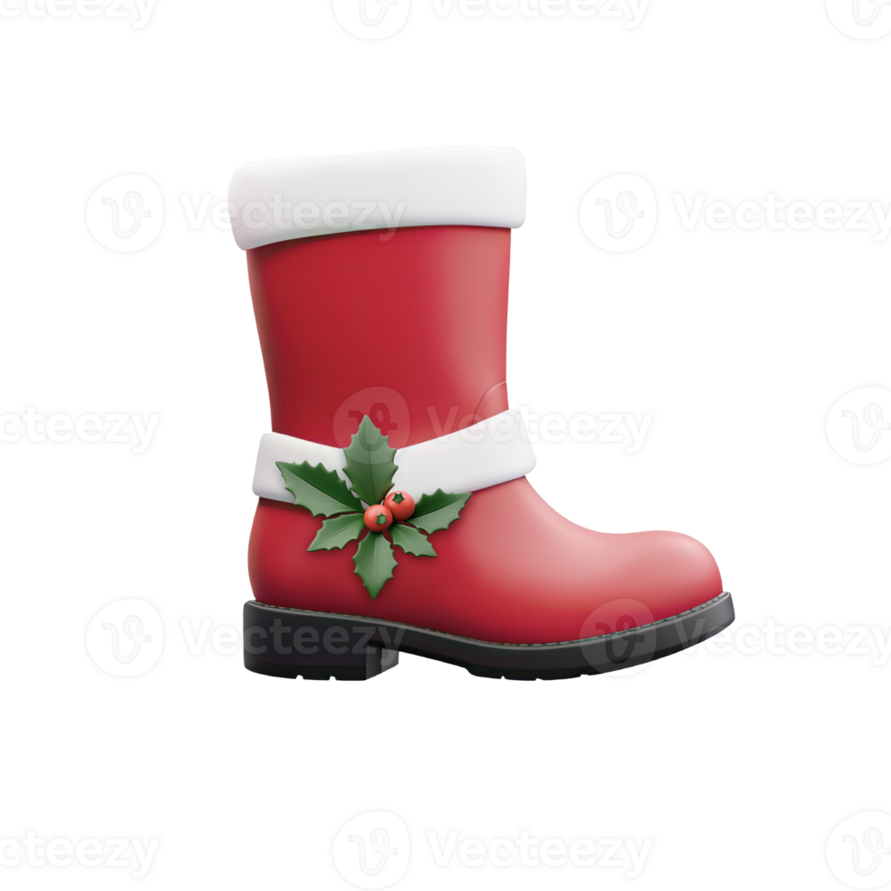 Santa boot red high boots Christmas icons 3d png