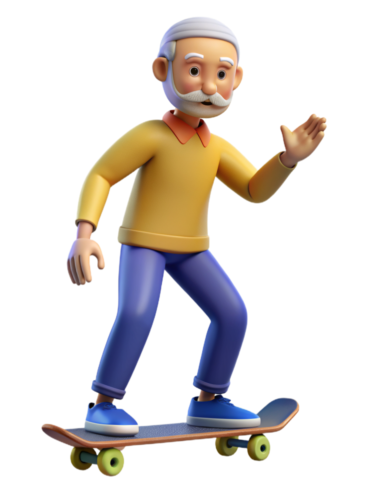 Old Man Playing Skateboard 3d Image png