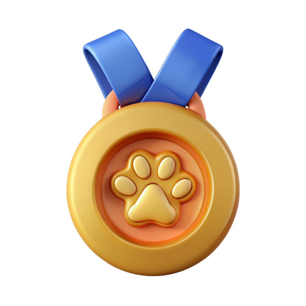 Gold Medal with Paw Symbol 3d Icon png