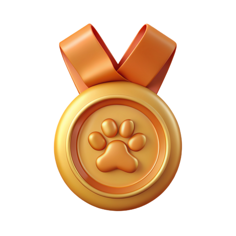Gold Medal with Paw Symbol 3d Object png