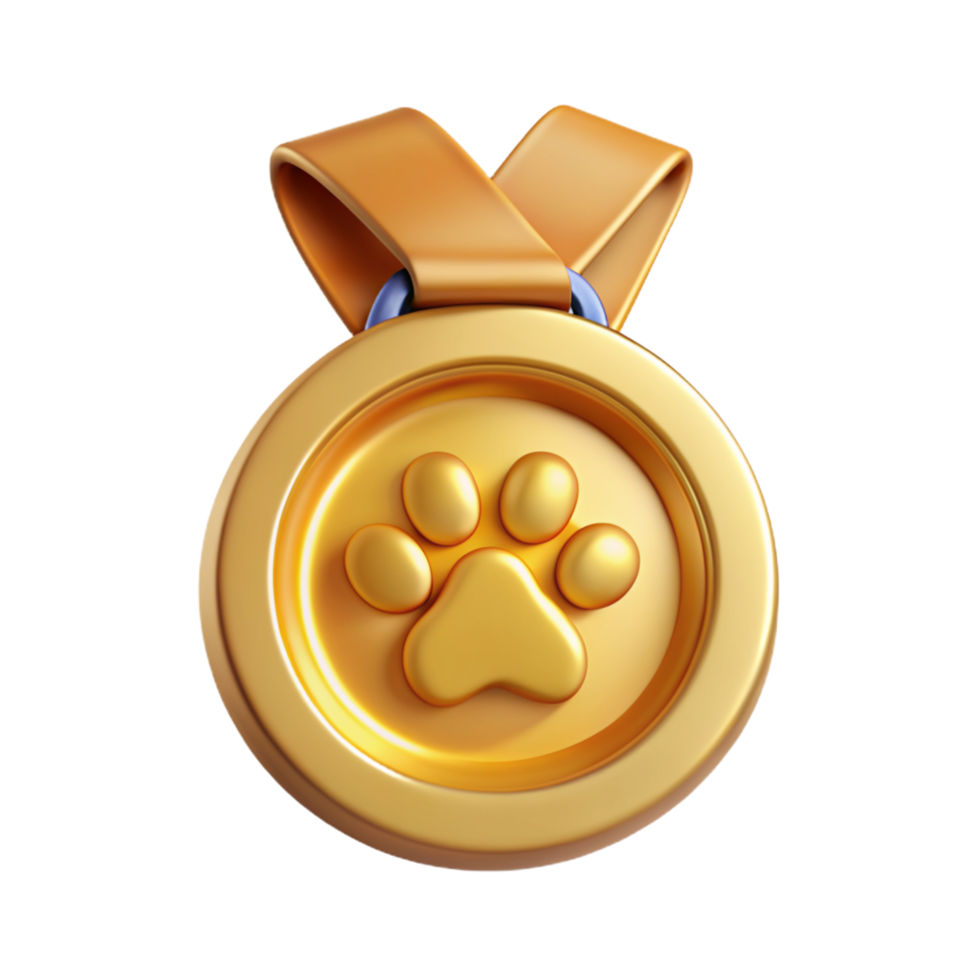 Gold Medal with Paw Symbol 3d Render png