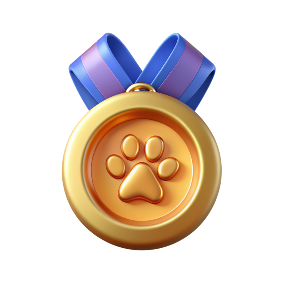 Gold Medal with Paw Symbol 3d Style png