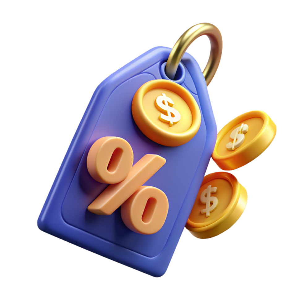 Percentage Tag with Gold Coins 3d Concept png