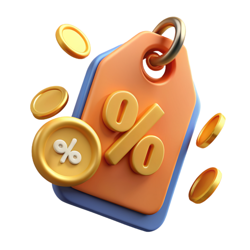 Percentage Tag with Gold Coins 3d Style png