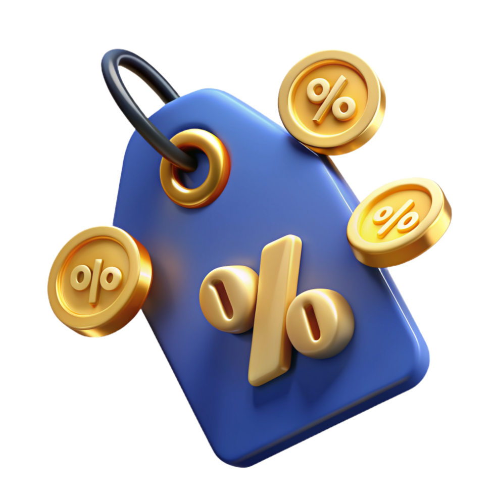 Percentage Tag with Gold Coins 3d Art png