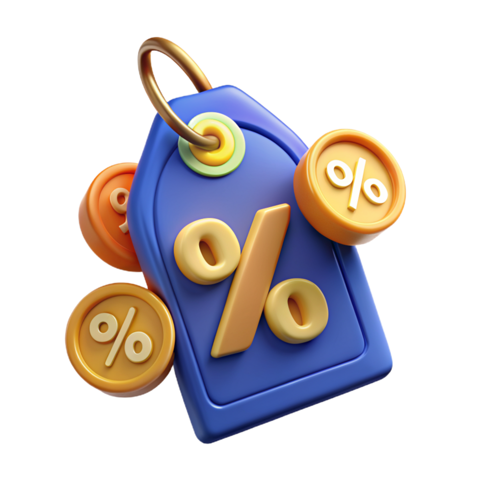 Percentage Tag with Gold Coins 3d Item png