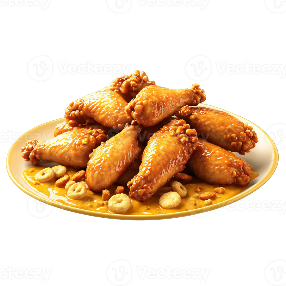 Chicken wings split and uncooked with honey mustard and pretzel bits exploding in a game png
