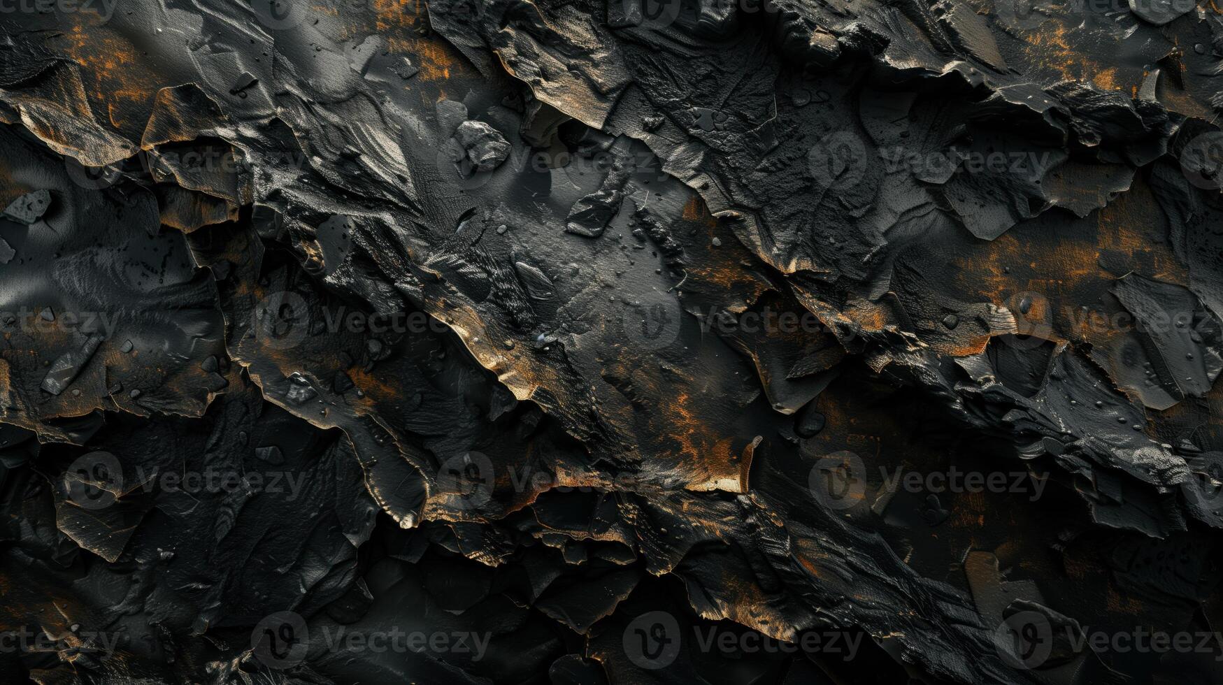 Rough dark stone texture with cracks and gold flecks. Dark back photo