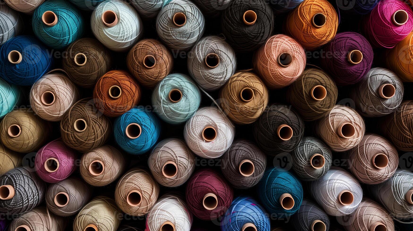 Multicolored yarn spools used in textile industry. Set of colored threads for sewing on coils. Pile of big colorful spools of thread. Colored thread spools of thread large class, textiles, back photo