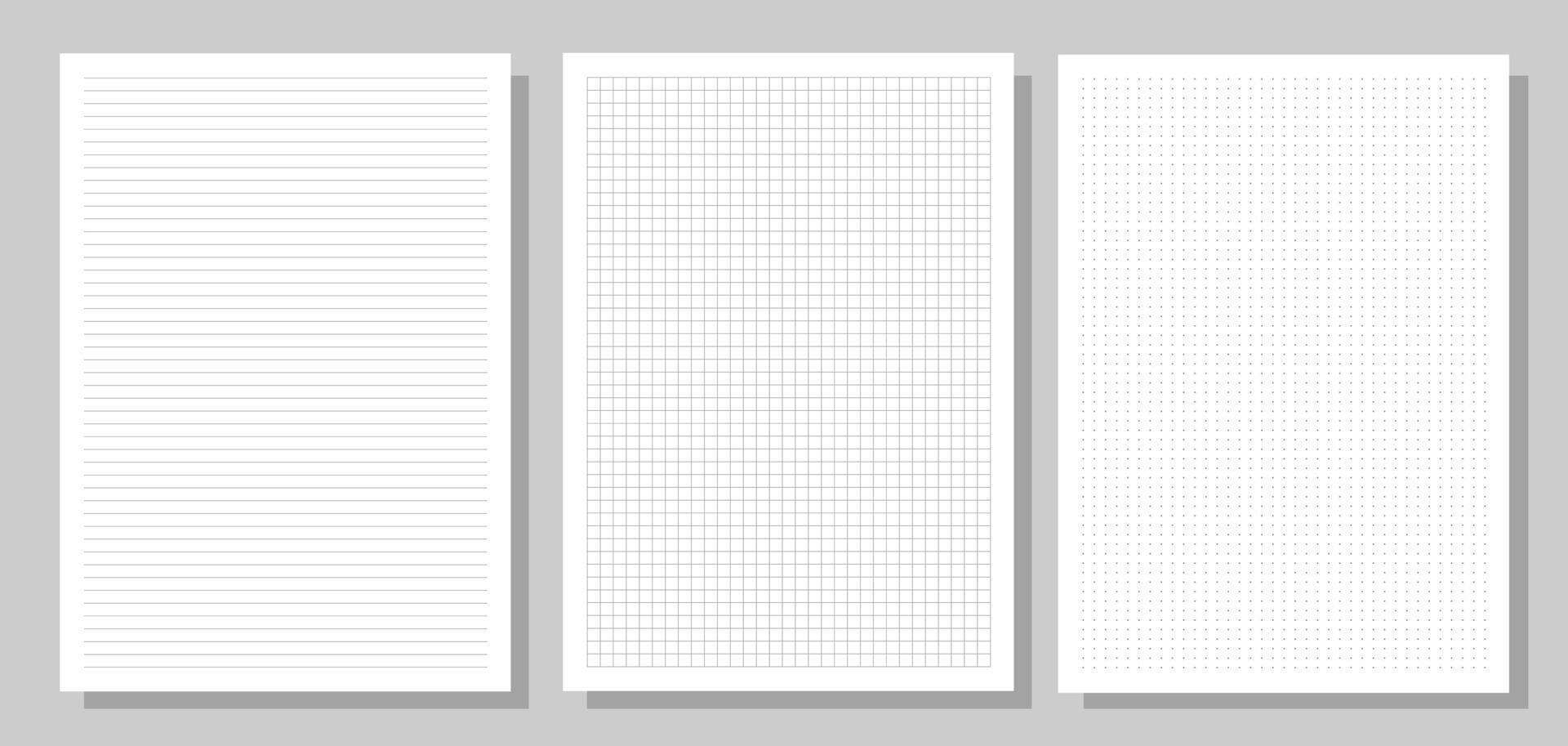 Set of note papers in a cells, a rulers and dots for planners, notebooks, diaries. vector