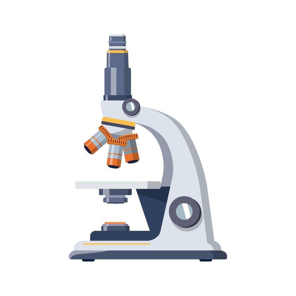 Modern laboratory microscope. Cartoon flat illustration. Isolated on white background vector