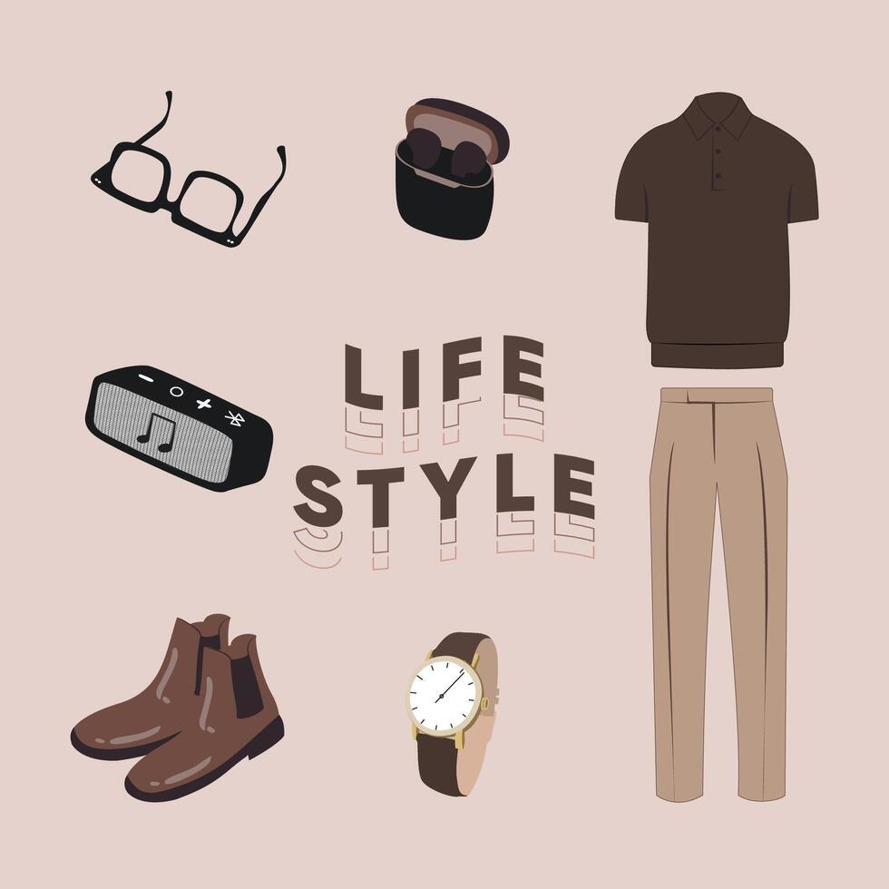 Collection of stylish men's accessories vector