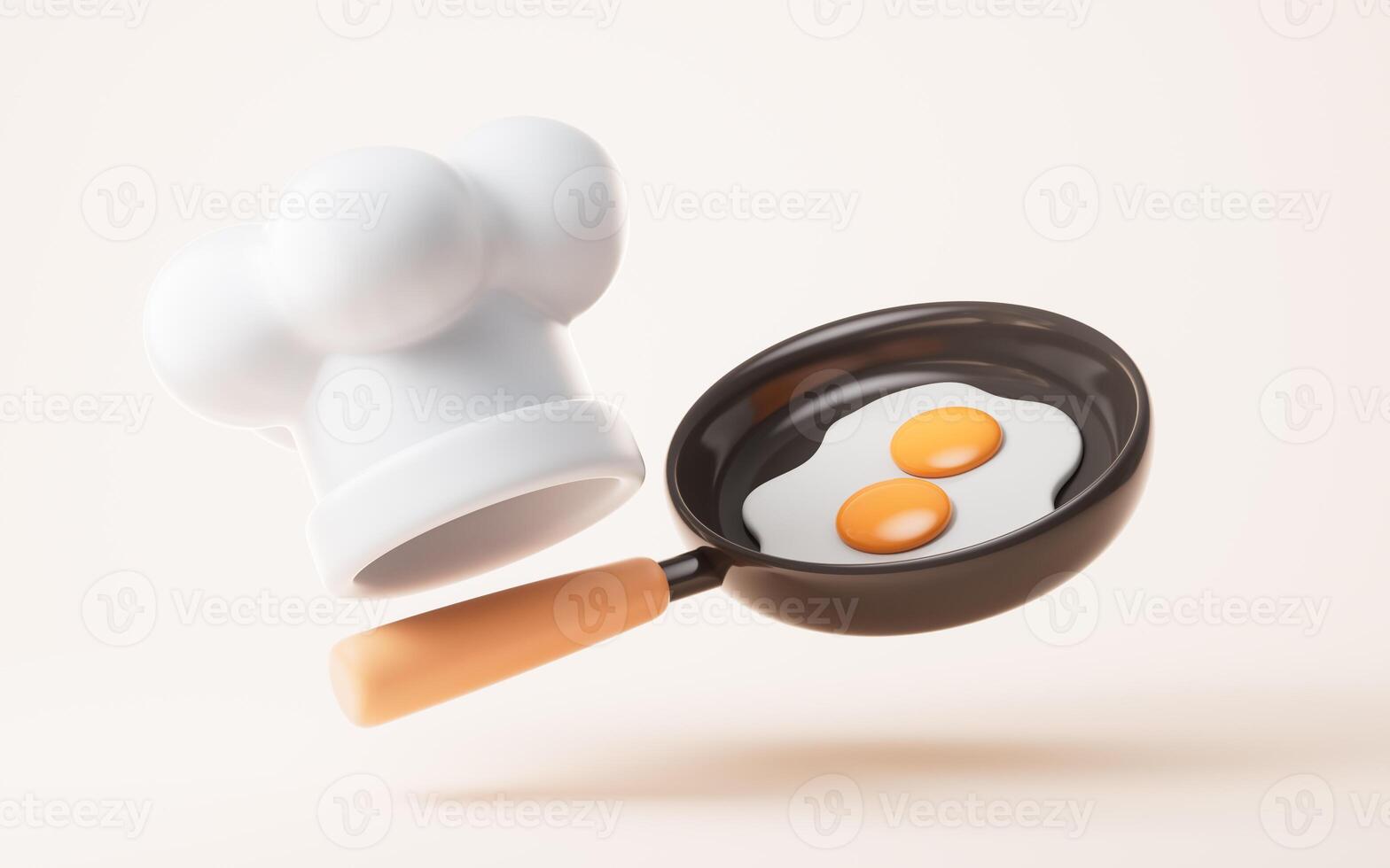 Cartoon style chef hat and cooking the egg, 3d rendering. photo