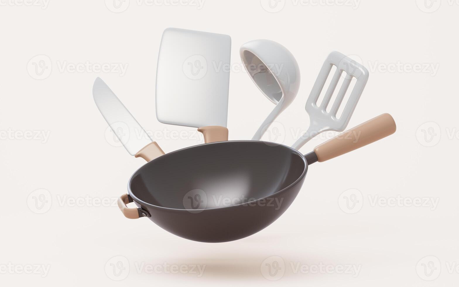 Cartoon style kitchen ware wok, 3d rendering. photo