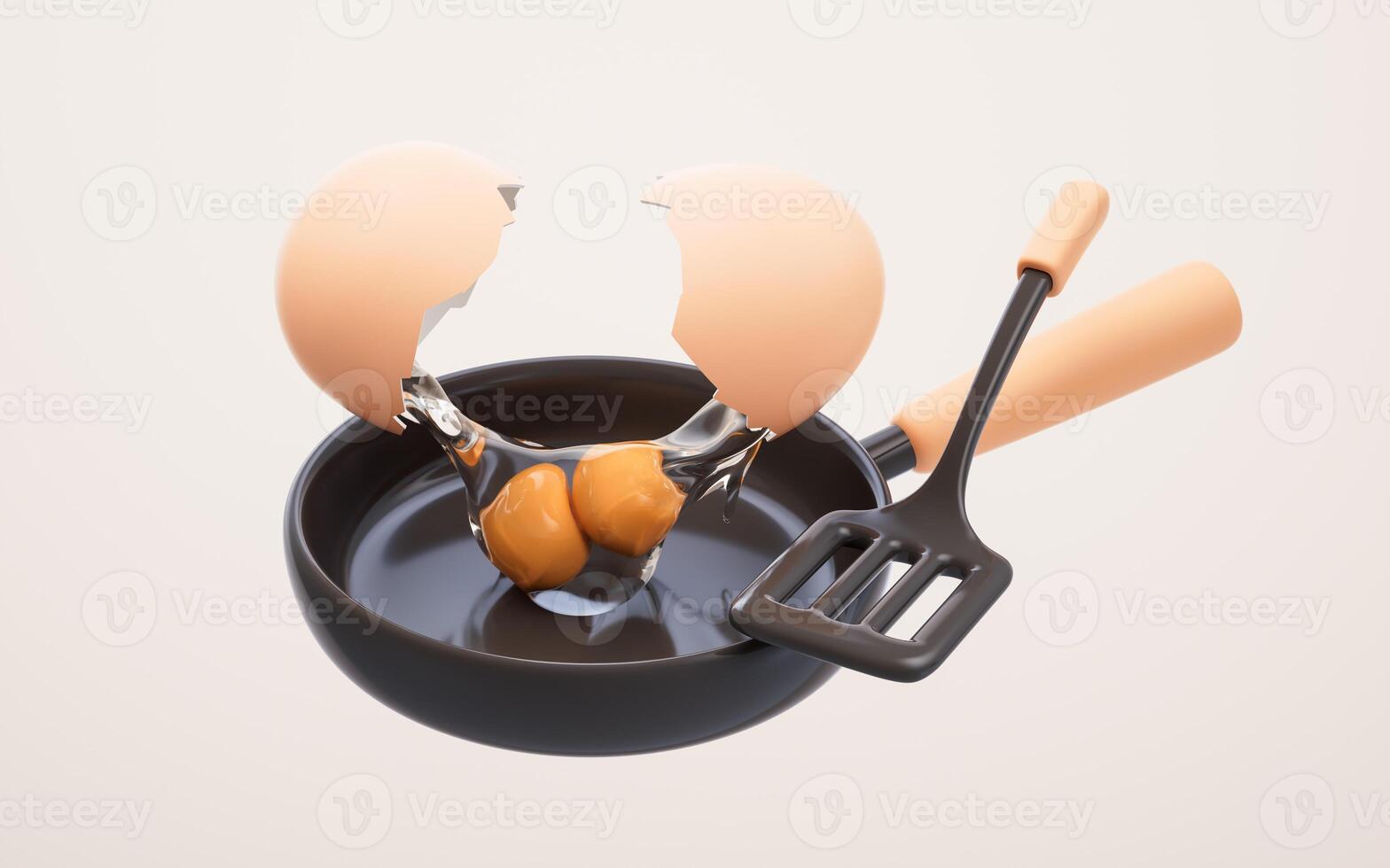 Cooking the egg in the pan, 3d rendering. photo