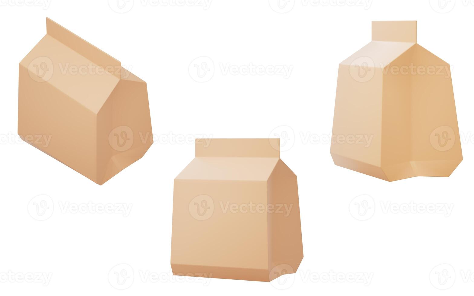 Cartoon style paper bag, 3d rendering. photo