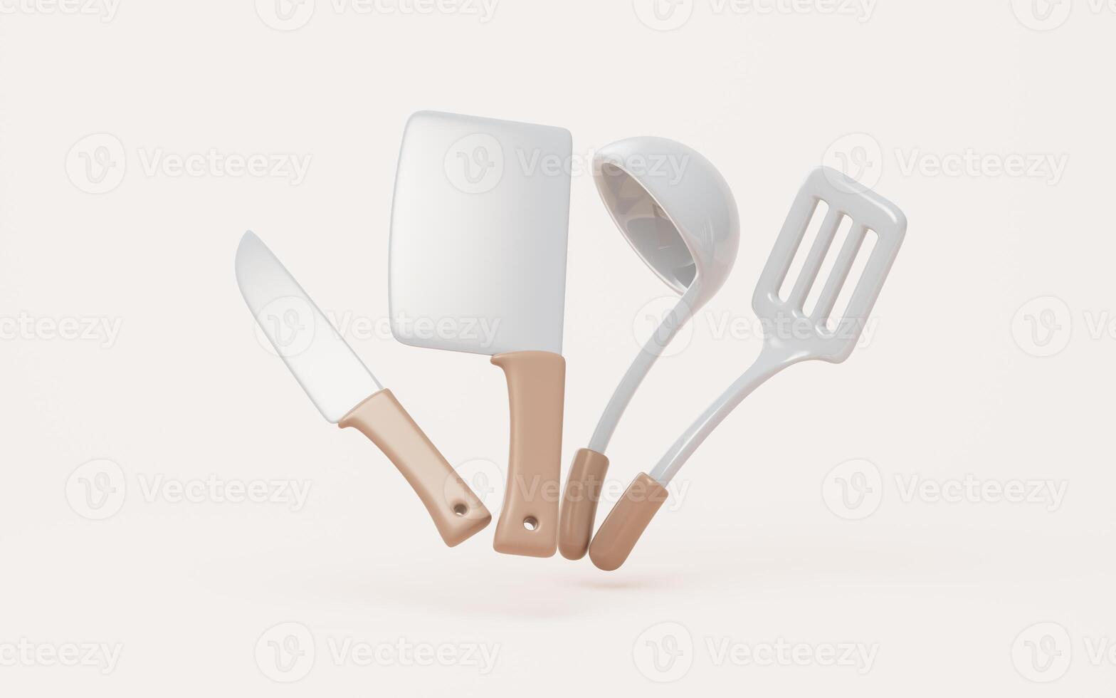 Cartoon style kitchen cookwares, 3d rendering. photo