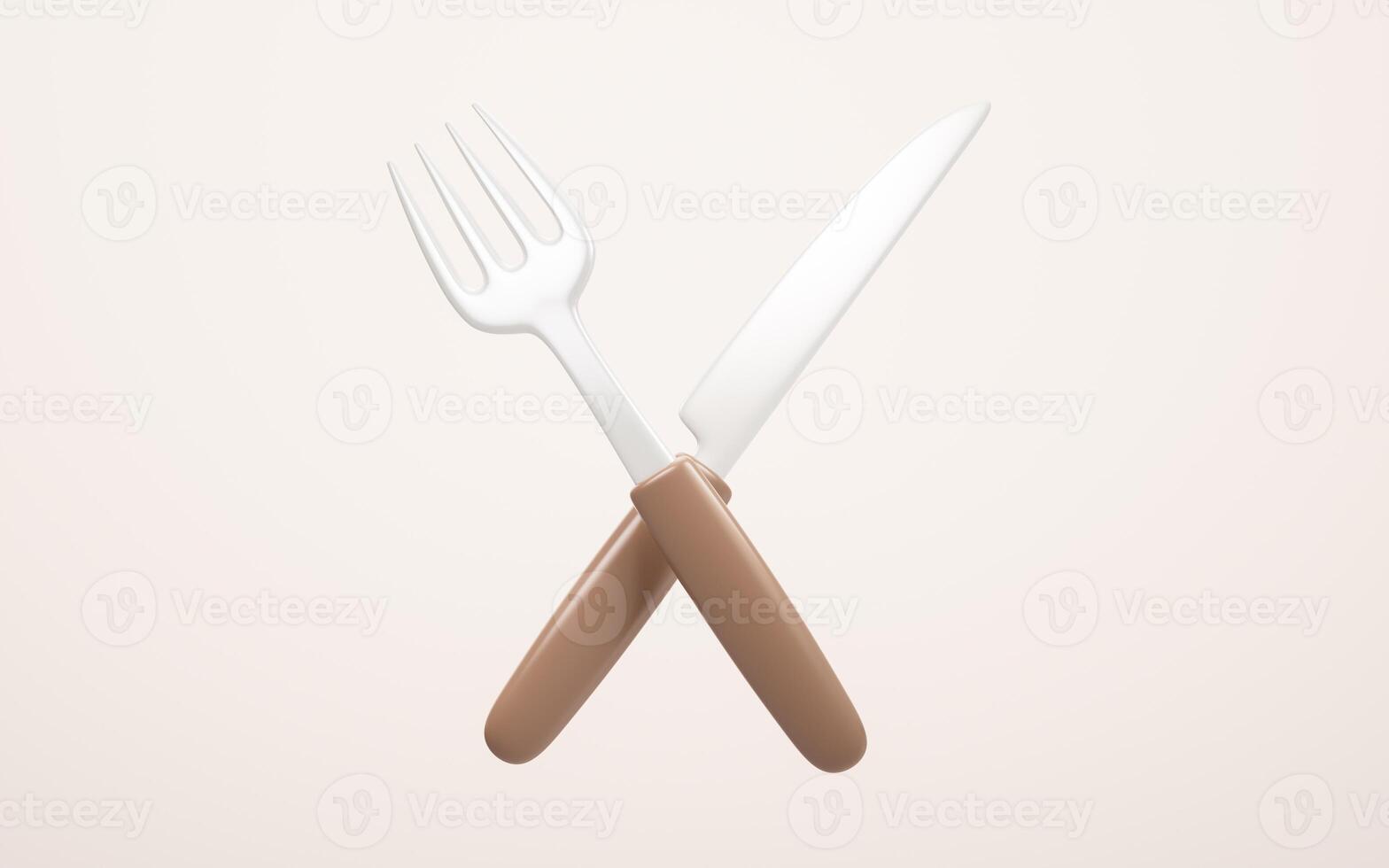 Cartoon style knife and fork, 3d rendering. photo