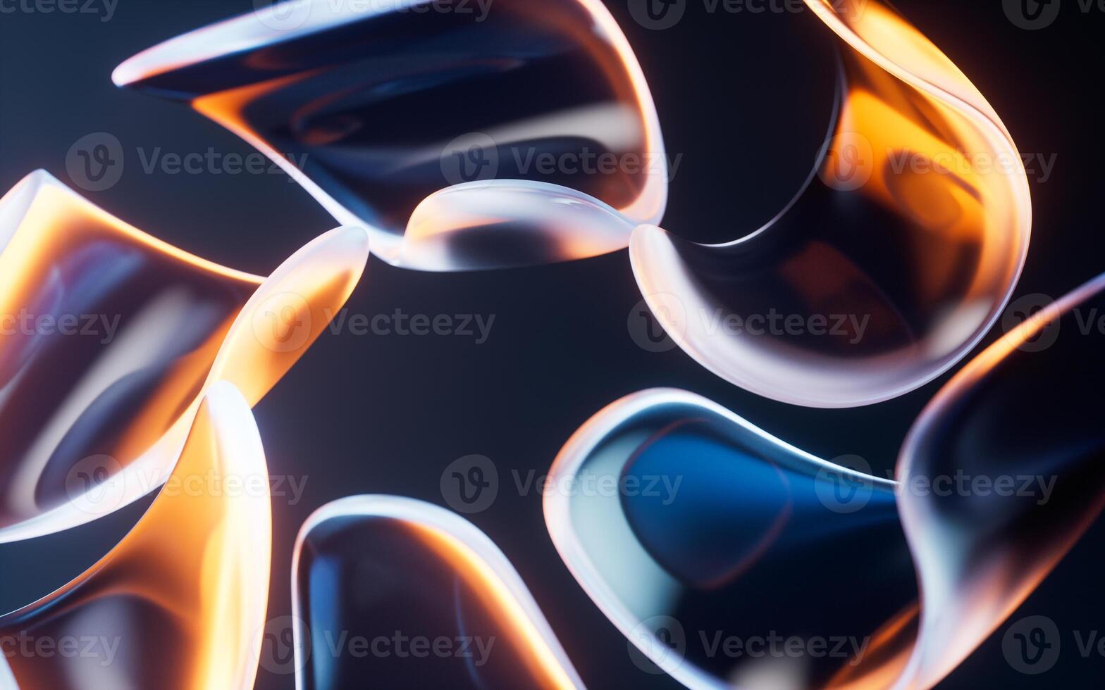Abstract transparent glass flower with neon light, 3d rendering. photo