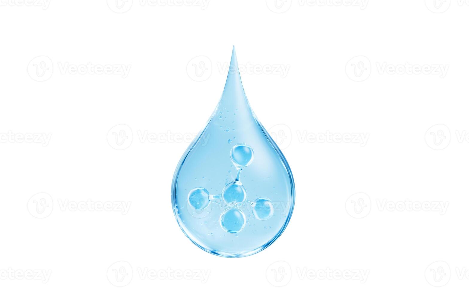 Blue liquid water drop and molecule, 3d rendering. photo