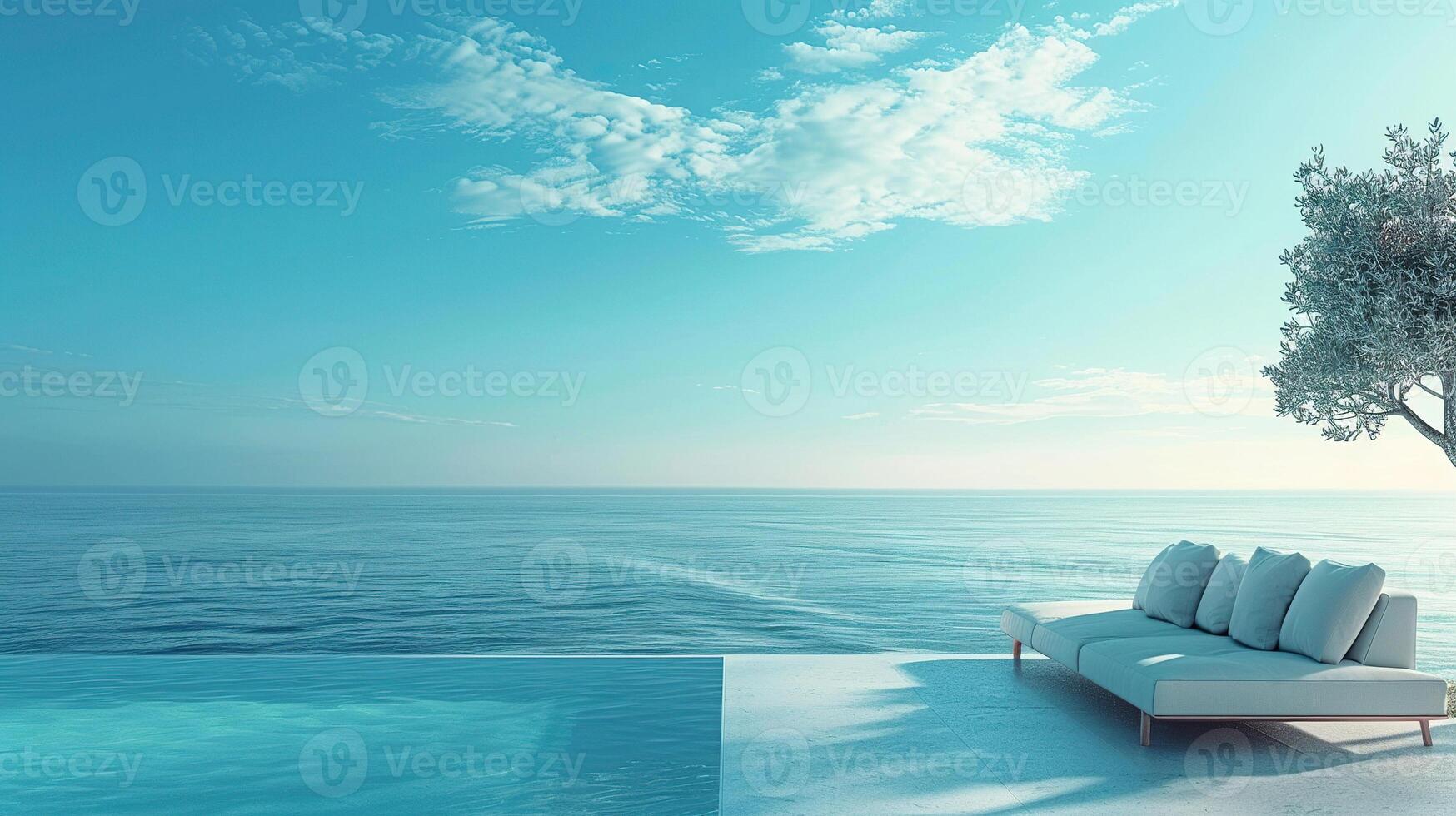 Luxurious ocean views from the hotel pool. Hotel resort poolside backdrop. photo