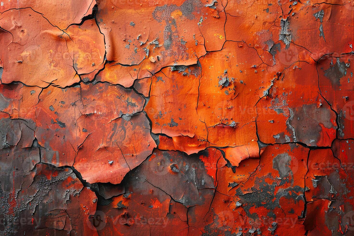 Concrete orange wall cracked. Texture of cracked paint. Generated by artificial intelligence photo