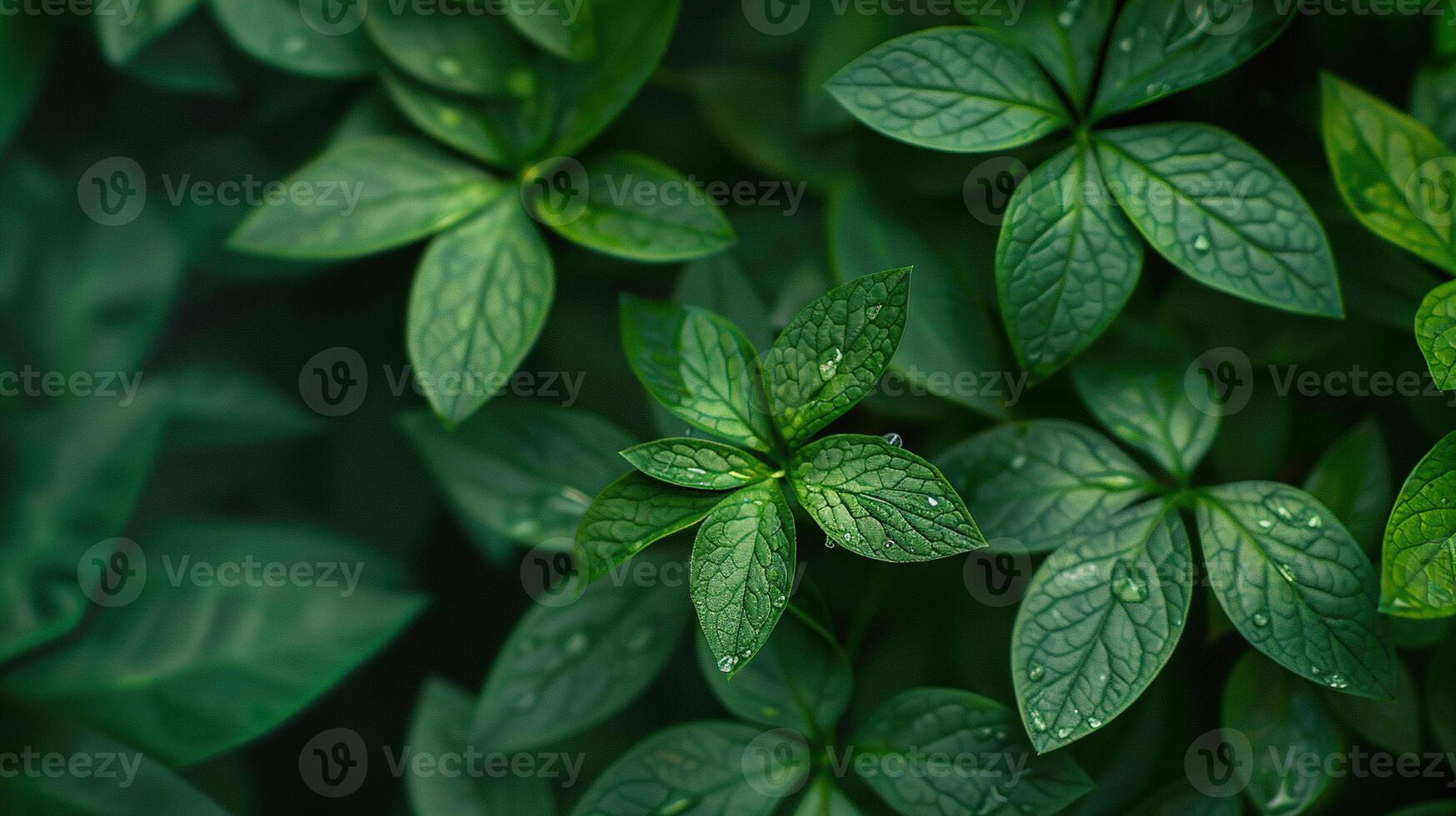 Close-up of green mint leaves with blur. Generated by artificial intelligence photo