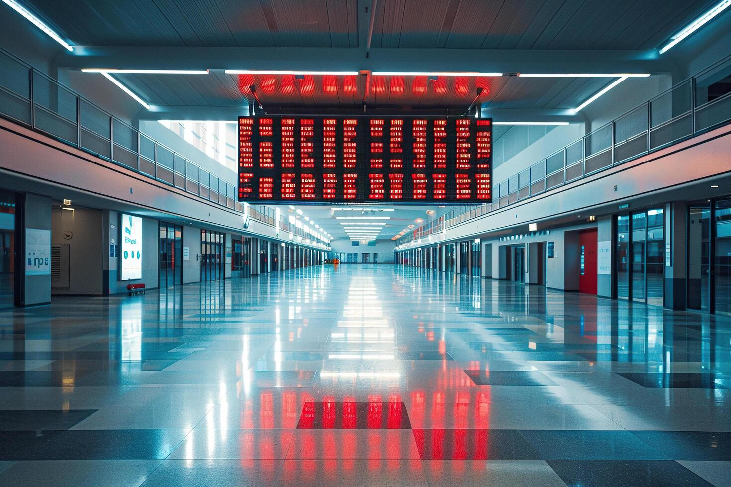 Empty station or airport with a large timetable board. photo