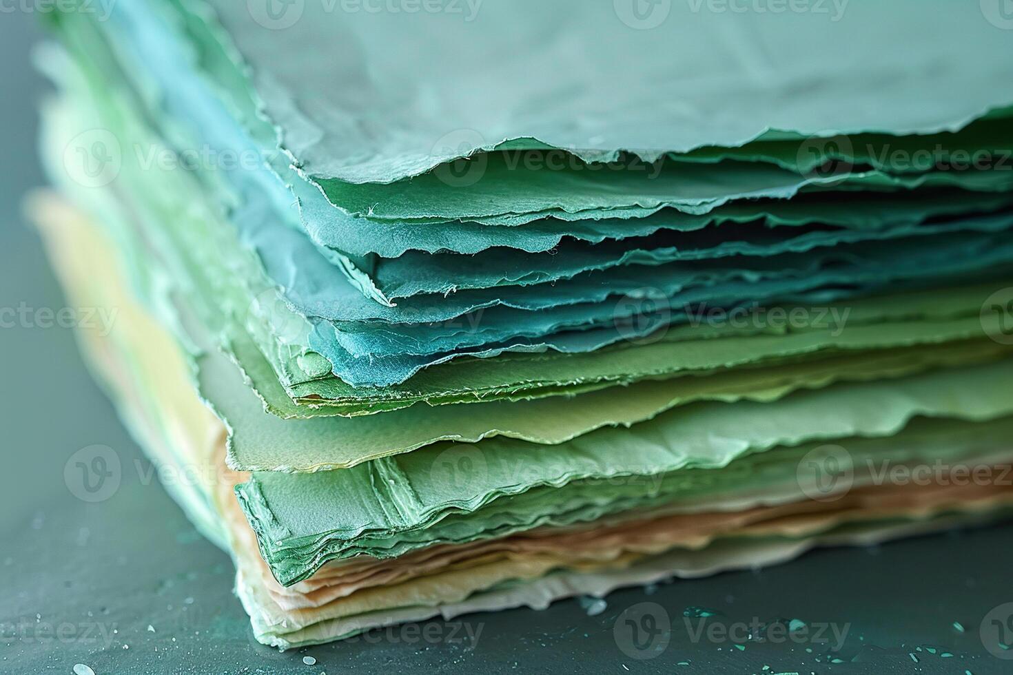 A stack of craft paper sheets combined with sea green. Generated by artificial intelligence photo