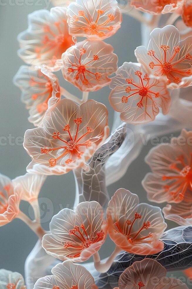 Vertical background with soft flowers underwater. Generated by artificial intelligence photo