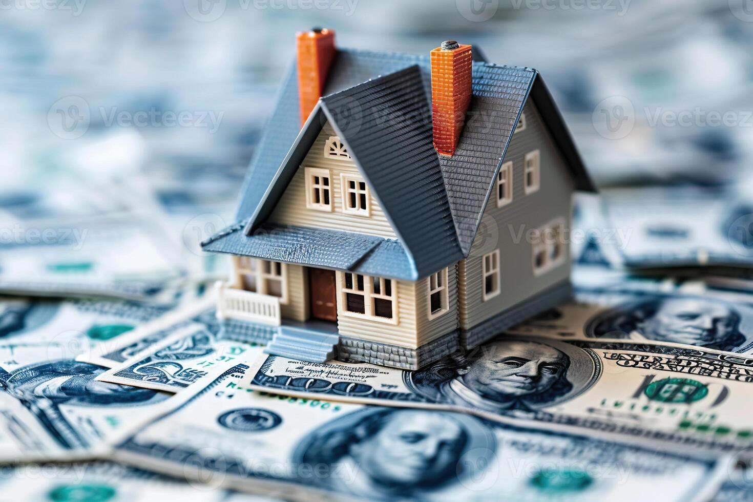 A miniature of a private house appears on banknotes. Generated by artificial intelligence photo